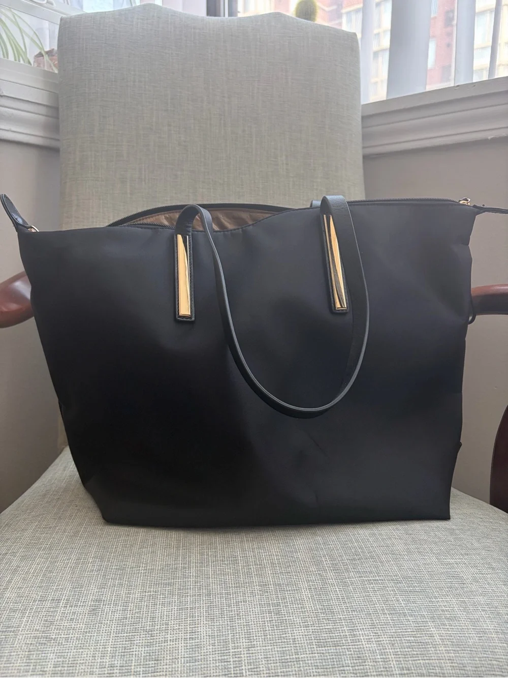 Caraa Black Nylon Studio Tote Bag with Gold Hardware